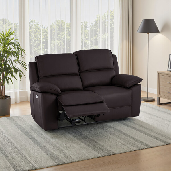 Brown Leather Sofas - 2 Seater Electric Recliner Sofa - Goodwood Range - Oak Furnitureland