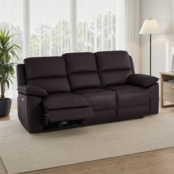 Brown Leather Sofas - 3 Seater Electric Recliner Sofa - Goodwood Range - Oak Furnitureland