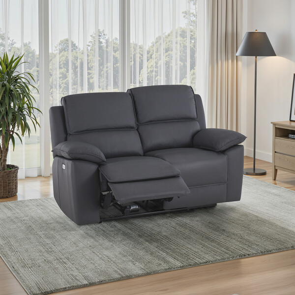 Dark Grey Leather Sofas - 2 Seater Electric Recliner Sofa - Goodwood Range - Oak Furnitureland
