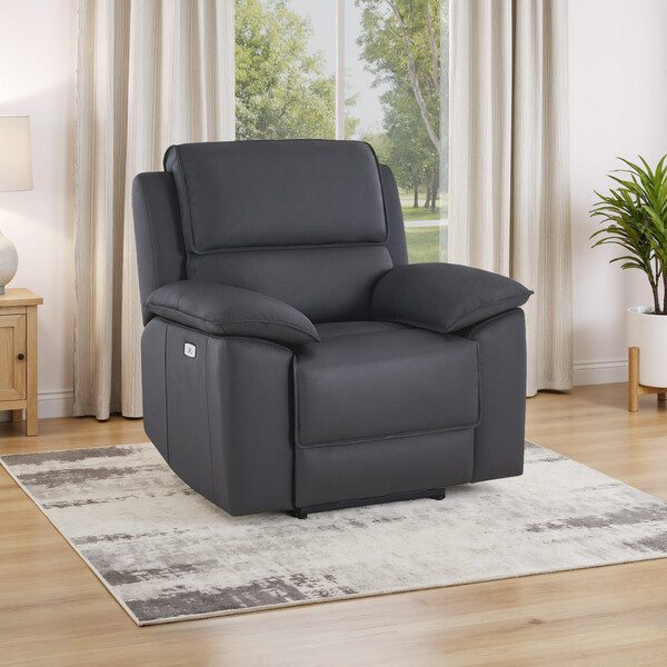 Dark Grey Leather Sofas - Electric Recliner Armchair - Goodwood Range - Oak Furnitureland