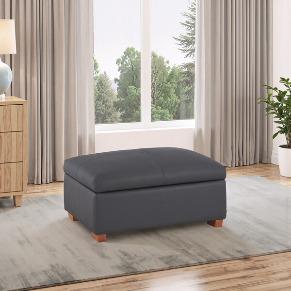 Dark Grey Leather Sofas - Storage Footstool - Goodwood Range - Oak Furnitureland