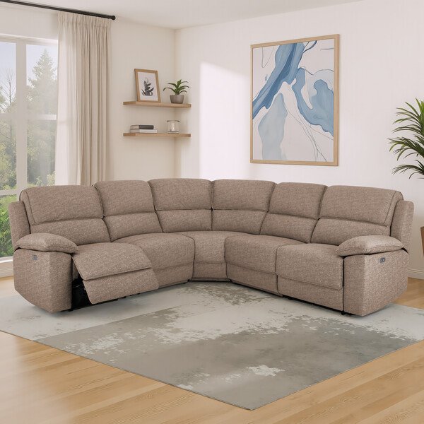 Dorset Beige Fabric Sofas - Modular 5 Seat Corner Recliner - Goodwood Range - Oak Furnitureland