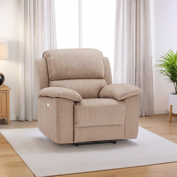 Plush Beige Fabric Sofas - Electric Recliner Armchair - Goodwood Range - Oak Furnitureland