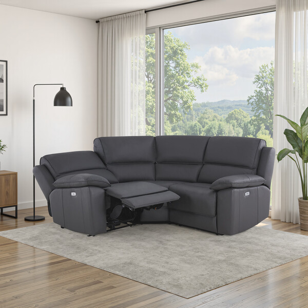 Dark Grey Leather Sofas - Modular 3 Seat Corner Recliner - Goodwood Range - Oak Furnitureland