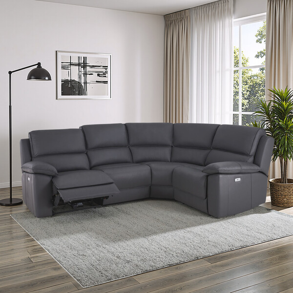 Dark Grey Leather Sofas - Modular 4 Seat Corner Recliner - Goodwood Range - Oak Furnitureland