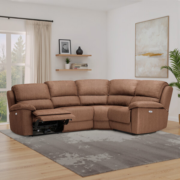 Plush Brown Fabric Sofas - Modular 4 Seat Corner Recliner - Goodwood Range - Oak Furnitureland