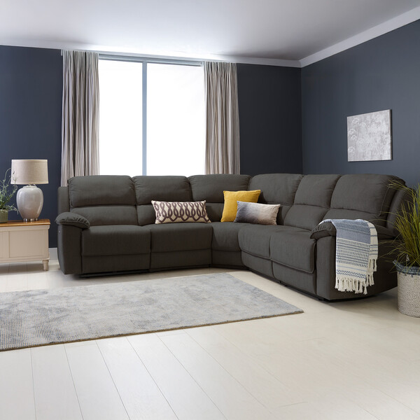 Plush Charcoal Fabric Sofas - Modular 5 Seat Corner Recliner - Goodwood Range - Oak Furnitureland