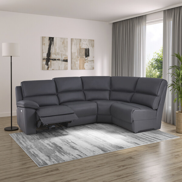 Dark Grey Leather Sofas - Modular 4 Seat Left Hand Corner Recliner - Goodwood Range - Oak Furnitureland