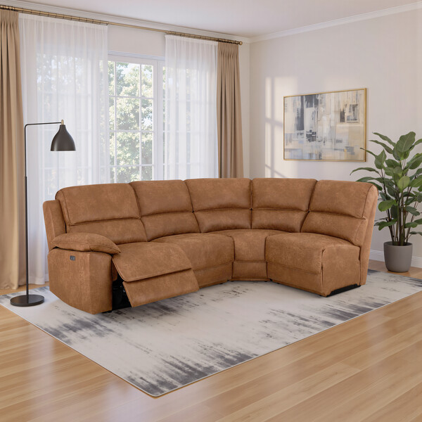 Plush Charcoal Fabric Sofas - Modular 4 Seat Left Hand Corner Recliner - Goodwood Range - Oak Furnitureland