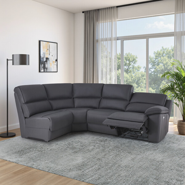 Dark Grey Leather Sofas - Modular 4 Seat Right Hand Corner Recliner - Goodwood Range - Oak Furnitureland