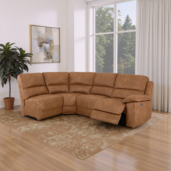 Plush Brown Fabric Sofas - Modular 4 Seat Right Hand Corner Recliner - Goodwood Range - Oak Furnitureland