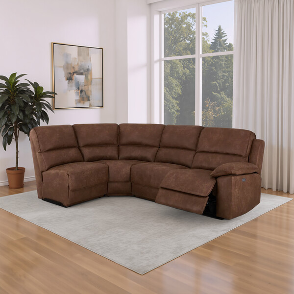 Plush Charcoal Fabric Sofas - Modular 4 Seat Right Hand Corner Recliner - Goodwood Range - Oak Furnitureland