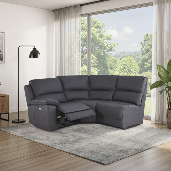 Dark Grey Leather Sofas - Modular 3 Seat Left Hand Corner Recliner - Goodwood Range - Oak Furnitureland