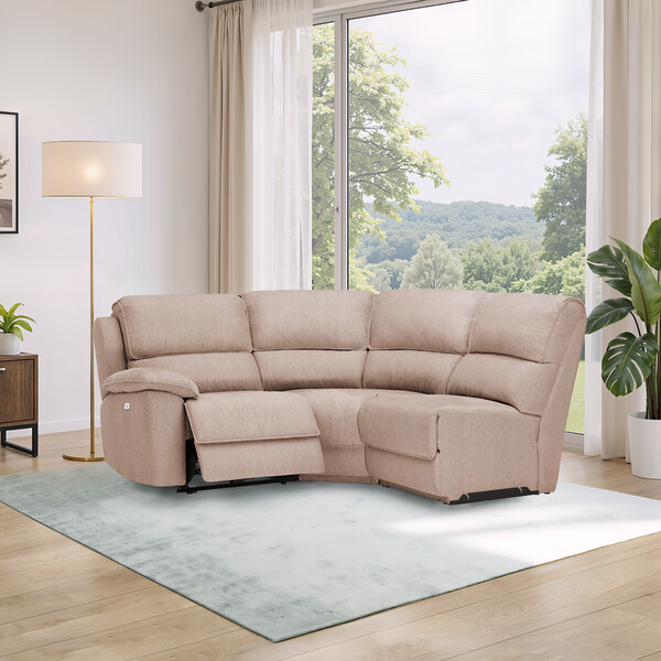 Plush Beige Fabric Sofas - Modular 3 Seat Left Hand Corner Recliner - Goodwood Range - Oak Furnitureland