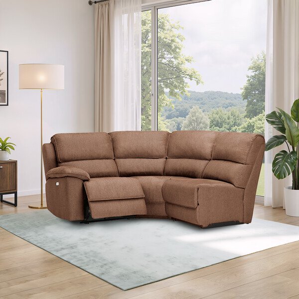 Plush Brown Fabric Sofas - Modular 3 Seat Left Hand Corner Recliner - Goodwood Range - Oak Furnitureland