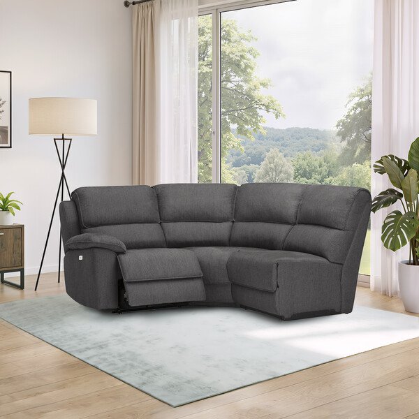 Plush Charcoal Fabric Sofas - Modular 3 Seat Left Hand Corner Recliner - Goodwood Range - Oak Furnitureland