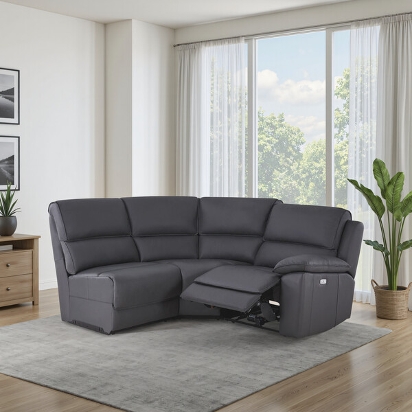 Dark Grey Leather Sofas - Modular 3 Seat Right Hand Corner Recliner - Goodwood Range - Oak Furnitureland