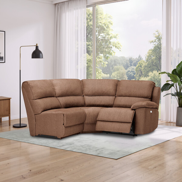 Plush Brown Fabric Sofas - Modular 3 Seat Right Hand Corner Recliner - Goodwood Range - Oak Furnitureland