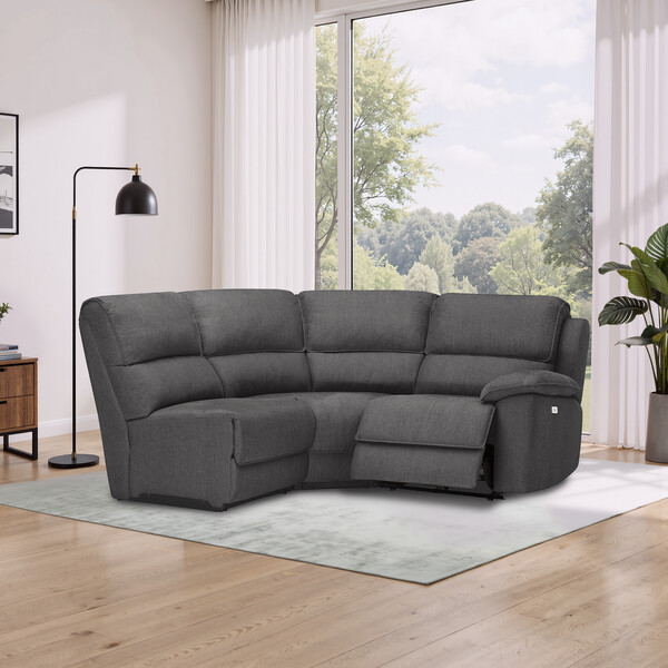 Plush Charcoal Fabric Sofas - Modular 3 Seat Right Hand Corner Recliner - Goodwood Range - Oak Furnitureland