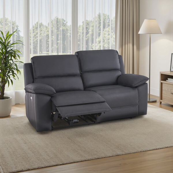 Dark Grey Leather Sofas - Modular 2 Seat Recliner - Goodwood Range - Oak Furnitureland