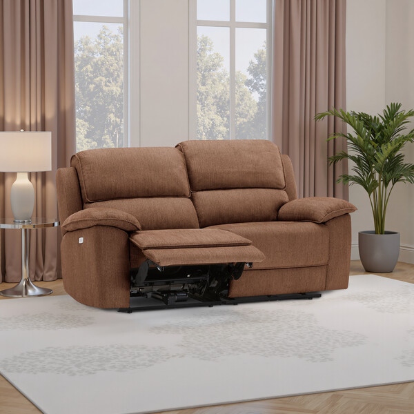 Plush Brown Fabric Sofas - Modular 2 Seat Recliner - Goodwood Range - Oak Furnitureland