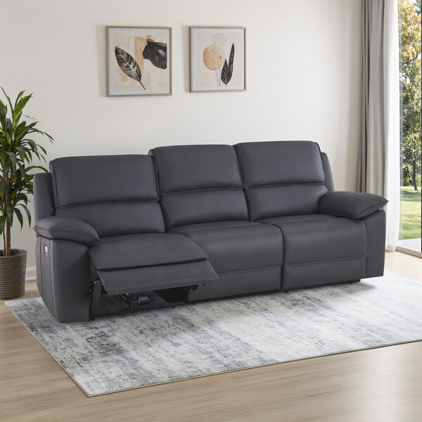 Dark Grey Leather Sofas - Modular 3 Seat Recliner - Goodwood Range - Oak Furnitureland