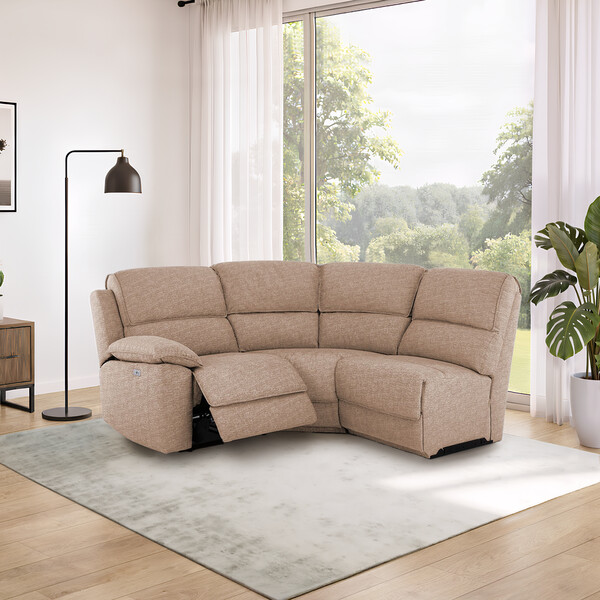 Jetta Beige Fabric Sofas - Modular 3 Seat Left Hand Corner Recliner - Goodwood Range - Oak Furnitureland