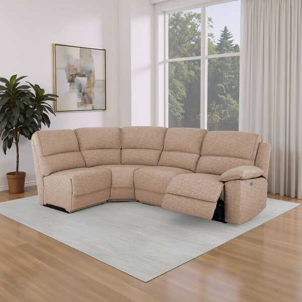 Jetta Beige Fabric Sofas - Modular 4 Seat Right Hand Corner Recliner - Goodwood Range - Oak Furnitureland