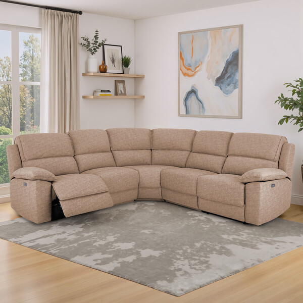 Jetta Beige Fabric Sofas - Modular 5 Seat Corner Recliner - Goodwood Range - Oak Furnitureland