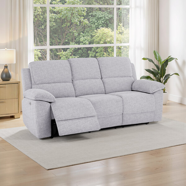 Keswick Dove Fabric Sofas - 3 Seater Electric Recliner Sofa - Goodwood Range - Oak Furnitureland