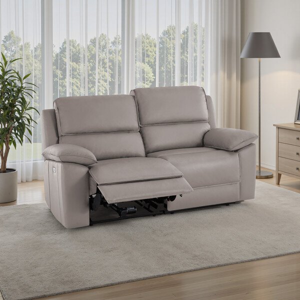 Light Grey Leather Sofas - Modular 2 Seat Recliner - Goodwood Range - Oak Furnitureland