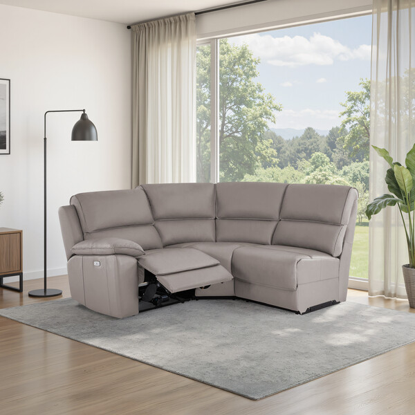 Light Grey Leather Sofas - Modular 3 Seat Left Hand Corner Recliner - Goodwood Range - Oak Furnitureland