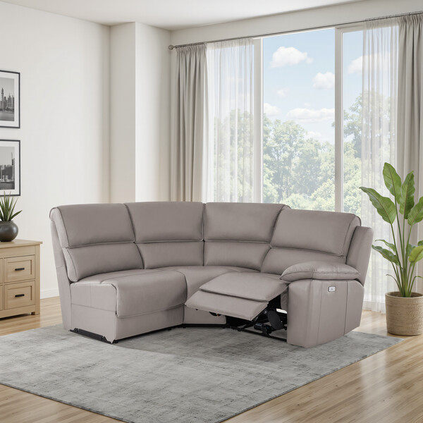 Light Grey Leather Sofas - Modular 3 Seat Right Hand Corner Recliner - Goodwood Range - Oak Furnitureland