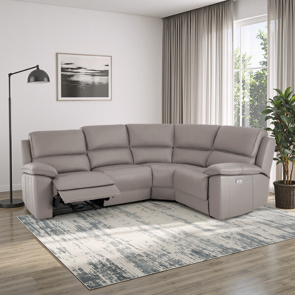 Light Grey Leather Sofas - Modular 4 Seat Corner Recliner - Goodwood Range - Oak Furnitureland