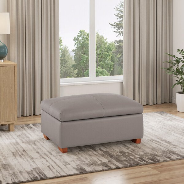 Light Grey Leather Sofas - Storage Footstool - Goodwood Range - Oak Furnitureland