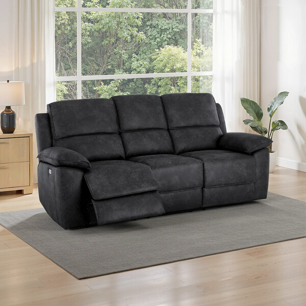 Miller Grey Fabric Sofas - 3 Seater Electric Recliner Sofa - Goodwood Range - Oak Furnitureland