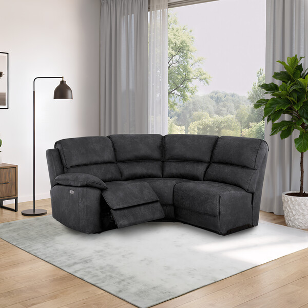 Miller Grey Fabric Sofas - Modular 3 Seat Left Hand Corner Recliner - Goodwood Range - Oak Furnitureland