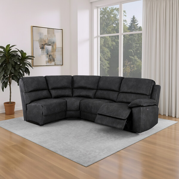 Miller Grey Fabric Sofas - Modular 4 Seat Right Hand Corner Recliner - Goodwood Range - Oak Furnitureland