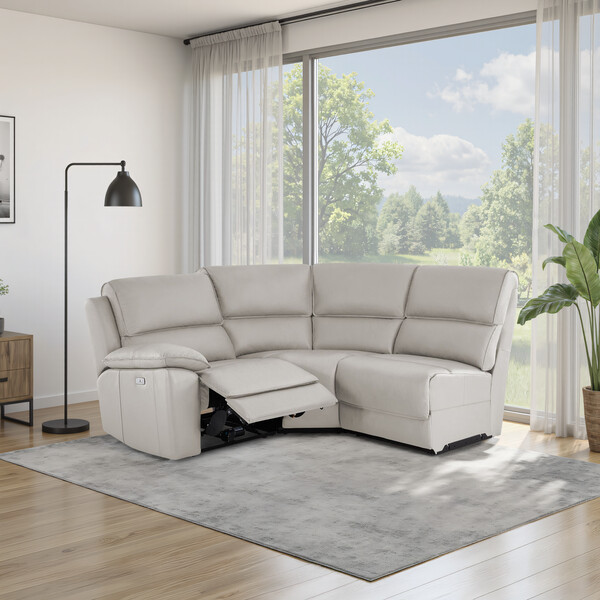 Off White Leather Sofas - Modular 3 Seat Left Hand Corner Recliner - Goodwood Range - Oak Furnitureland