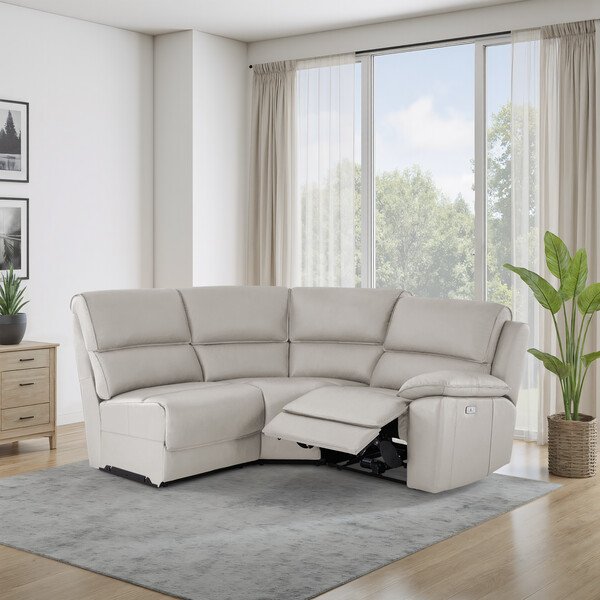 Off White Leather Sofas - Modular 3 Seat Right Hand Corner Recliner - Goodwood Range - Oak Furnitureland