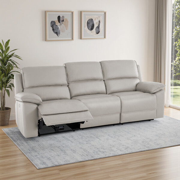 Off White Leather Sofas - Modular 3 Seat Recliner - Goodwood Range - Oak Furnitureland
