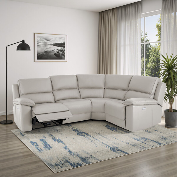 Off White Leather Sofas - Modular 4 Seat Corner Recliner - Goodwood Range - Oak Furnitureland