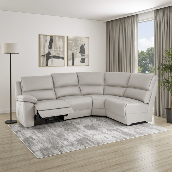 Off White Leather Sofas - Modular 4 Seat Left Hand Corner Recliner - Goodwood Range - Oak Furnitureland