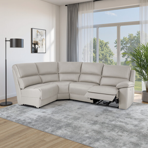 Off White Leather Sofas - Modular 4 Seat Right Hand Corner Recliner - Goodwood Range - Oak Furnitureland
