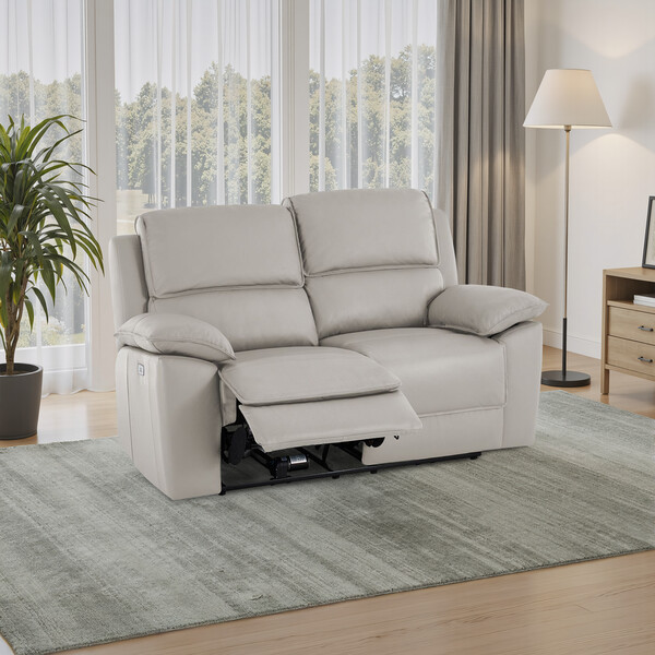 Off White Leather Sofas - 2 Seater Electric Recliner Sofa - Goodwood Range - Oak Furnitureland