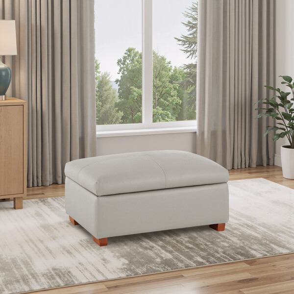 Off White Leather Sofas - Storage Footstool - Goodwood Range - Oak Furnitureland