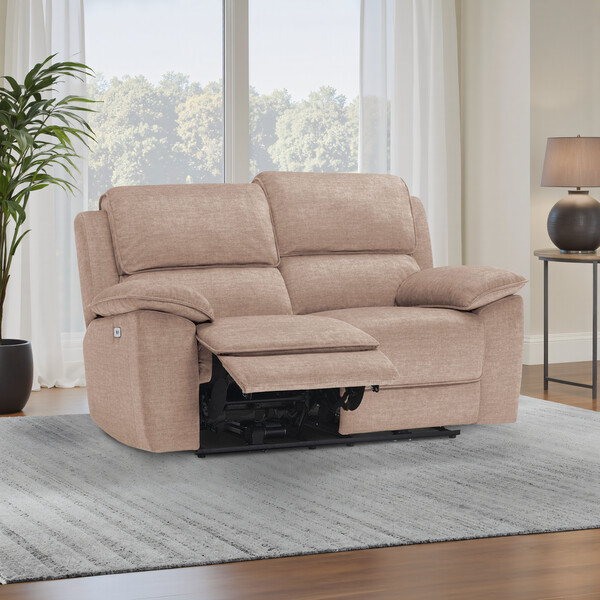 Plush Beige Fabric Sofas - 2 Seater Electric Recliner Sofa - Goodwood Range - Oak Furnitureland