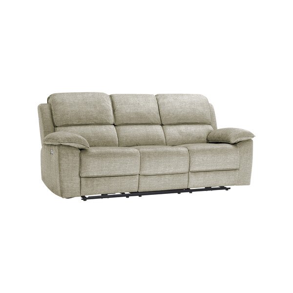 Plush Beige Fabric Sofas - 3 Seater Electric Recliner Sofa - Goodwood Range - Oak Furnitureland