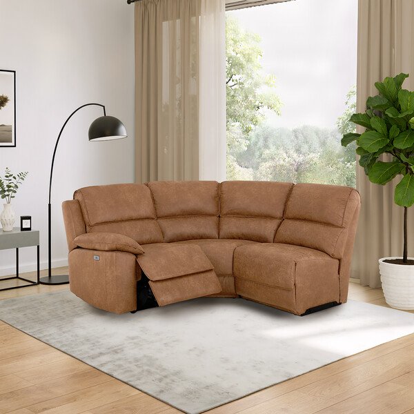 Ranch Brown Fabric Sofas - Modular 3 Seat Left Hand Corner Recliner - Goodwood Range - Oak Furnitureland
