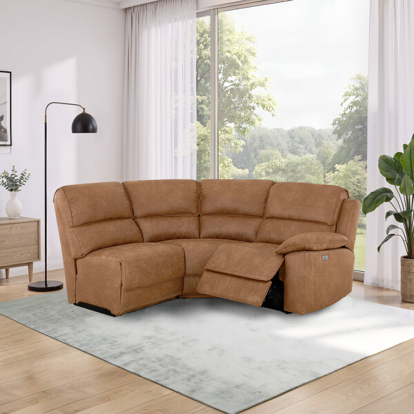 Ranch Brown Fabric Sofas - Modular 3 Seat Right Hand Corner Recliner - Goodwood Range - Oak Furnitureland